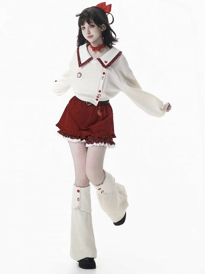 Trim Shorts Plaid Cuff with Red Ruffled Lace