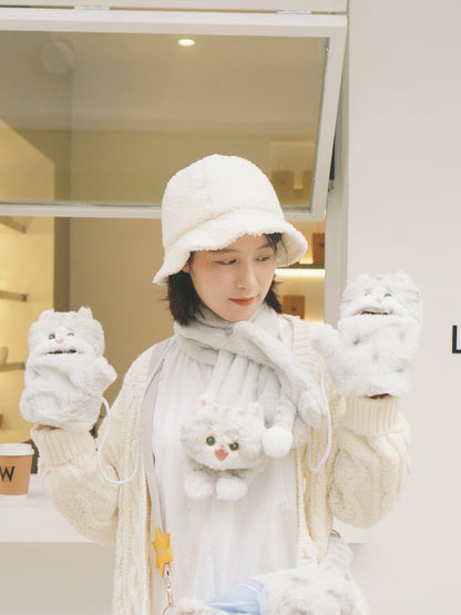 Graue süße Plüschhandschuhe in Katzenform