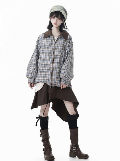 Jacket: Plaid Convertive Vintage Blue Fashion Millard Brown Caramel 2-Way