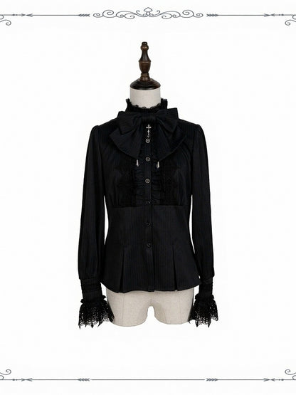 Classic Black Ruffle Lace Long-Sleeve Top - iris de nuit
