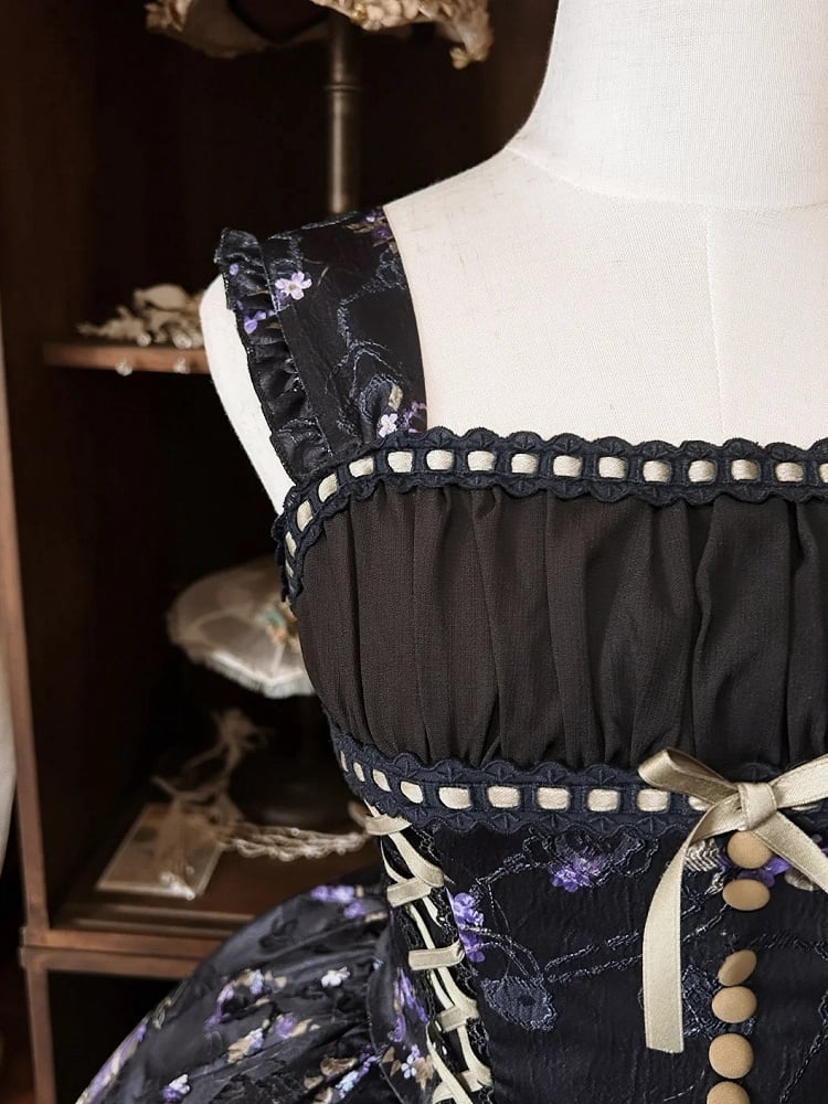 Print Jumper Purple Lolita and Black Jacquard Floral Bunny Dress Skirt