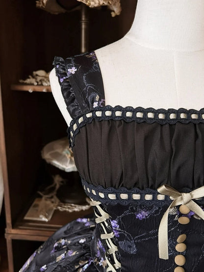 Print Jumper Purple Lolita and Black Jacquard Floral Bunny Dress Skirt