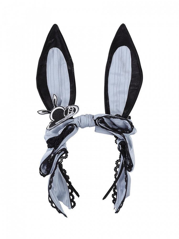 Blue & Black Striped Bunny Ears Lolita KC with Bow Details - Unknown Star