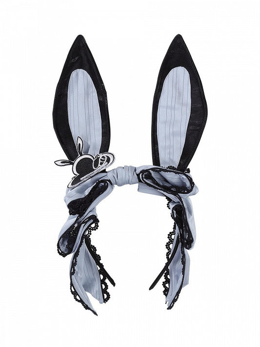 Blue & Black Striped Bunny Ears Lolita KC with Bow Details - Unknown Star