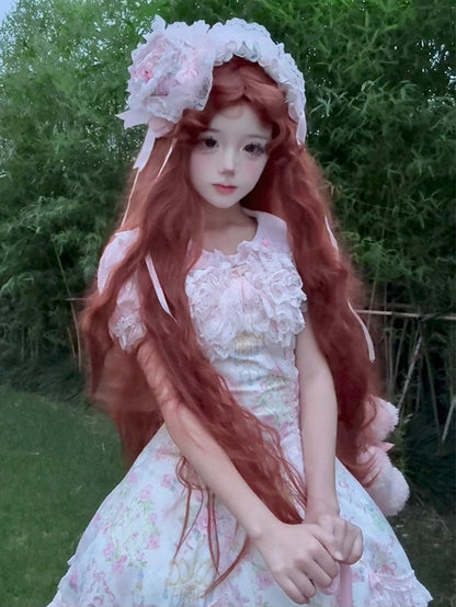 Curtain Curly Wigs 48cm Long With Orange Bangs