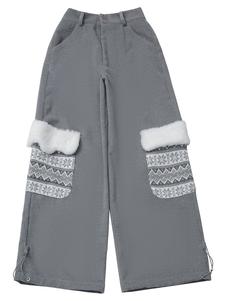 Straight-Leg Pockets Patterned Isle Pants with Gray Plush Fair