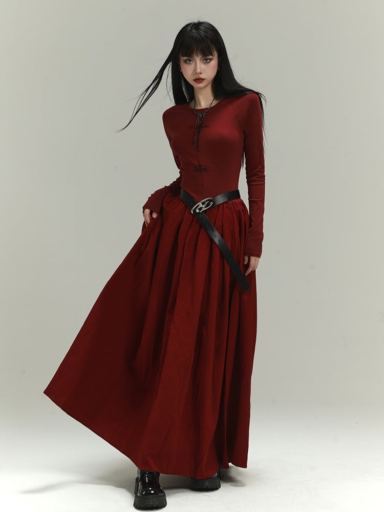 Gothic Wine Red Cross Backless/Covered-Back Slim-fitting Dress