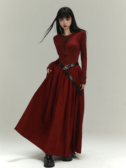 Gothic Wine Red Cross Backless/Covered-Back Slim-fitting Dress