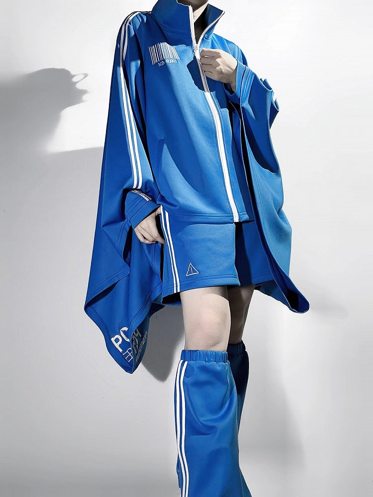 Lolita with Wide Ouji Sleeves Techwear Blue Sporty Jacket Cyberpunk