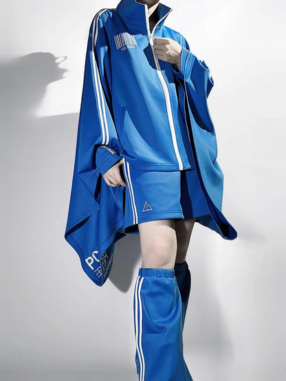 Lolita with Wide Ouji Sleeves Techwear Blue Sporty Jacket Cyberpunk