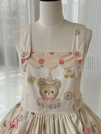 Print Overall Lolita Bubble Doll Sweet and Teddy Puppy Dress