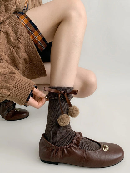 Socks Ankle Bow Pom-Pom Colors) (3