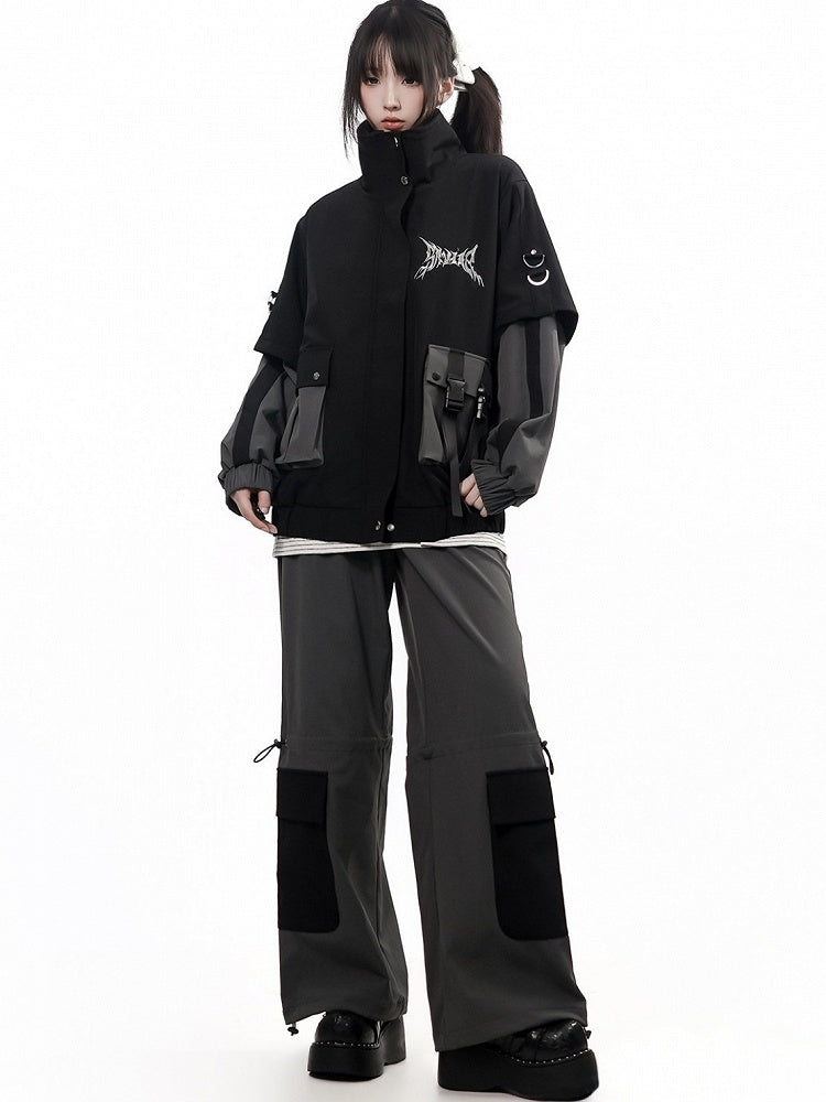 Gray Straight-Leg Cargo Trousers - PINK SAVIOR