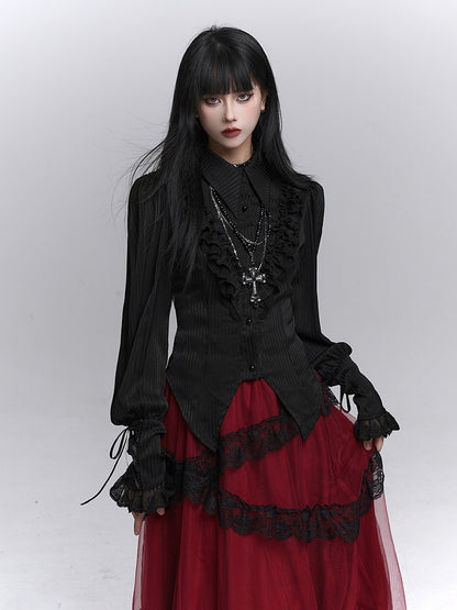 Design with Blouse Black Bishop Striped Sleeves Gothic Triangular Slit