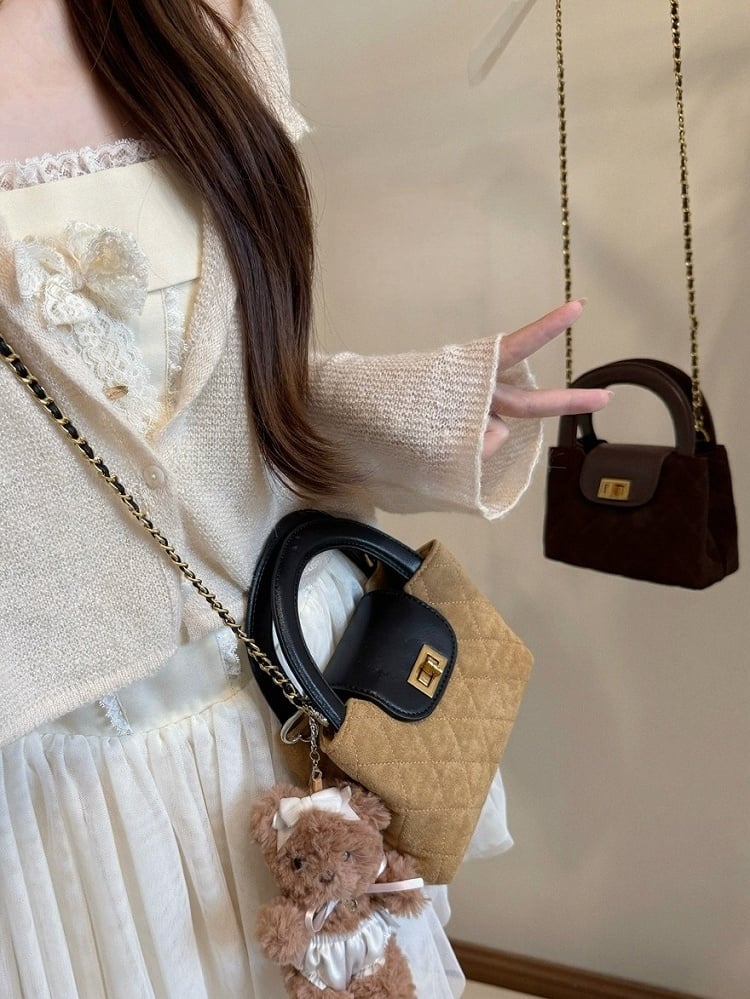 Suede Crossbody Bag with Diamond Pattern 2 Colors - Lalacita