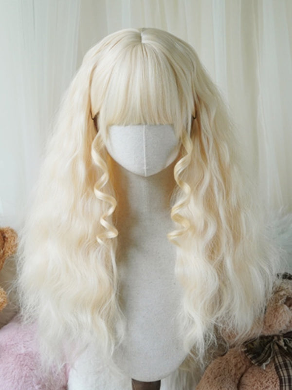 Karamell/Blond/Orange/Hellblonde lange gewellte Perücke mit vollem Pony