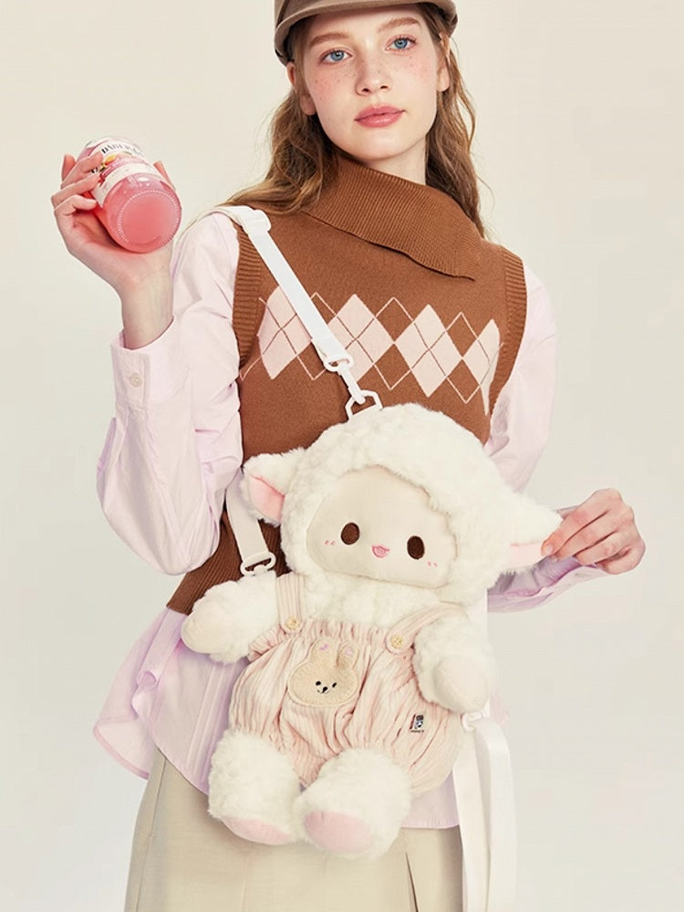 Rucksack Plüsch WeißRosa Niedlich + Lamm Mittel/Große Hose Gesamtgröße