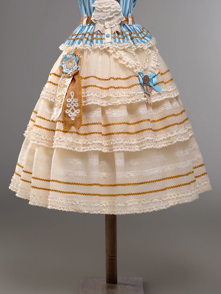 Yellow Layered Sailor Lolita Skirt with Bow - Twin Bear Original Design