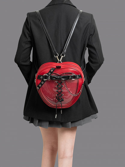Red Apple Lace-up Detail Design Black Bag Small/Big Ita Size