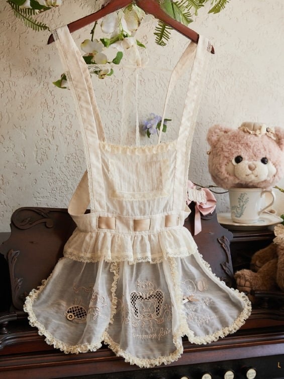 Bestickte beige Schürze Lolita