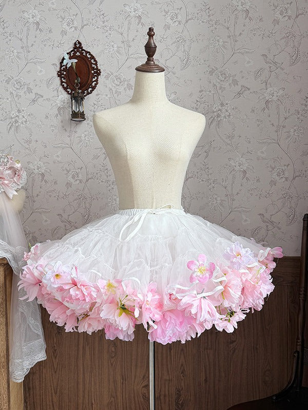 Pink Floral Fantasy Lolita Petticoat with 3D Flowers - Reverie Covenant