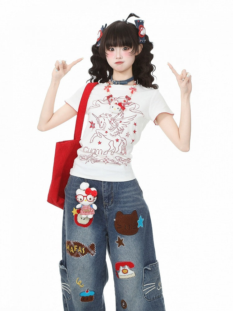 White & Red Unicorn Print Short-Sleeve Tee - Languid Park