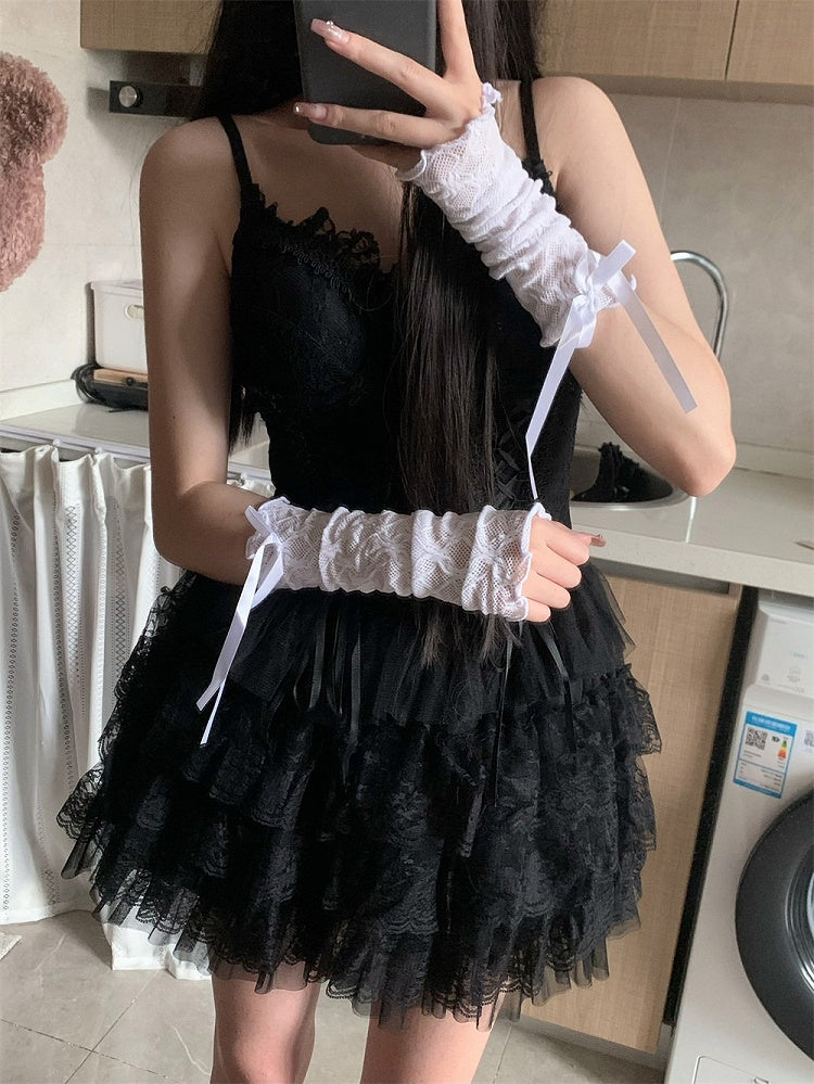 Style Lace Lolita Details Gloves Bow Butterfly Ribbon and with White