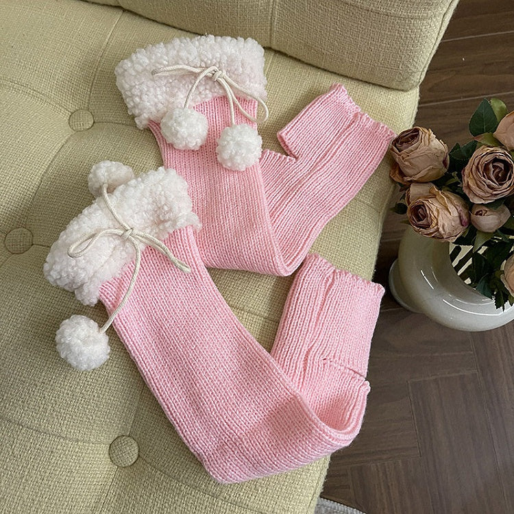 Warmers Ribbed Leg with Cuff Mid-Calf Sherpa Pom-Poms