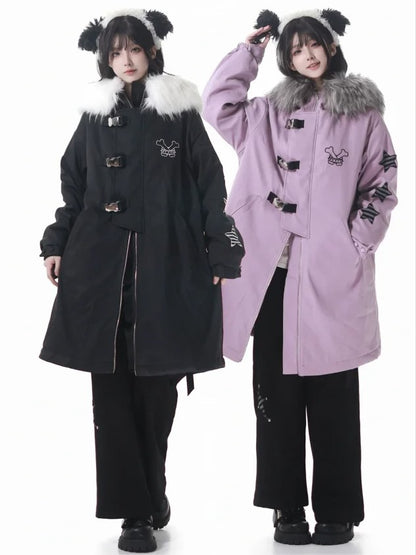 and Cozy Detailing Fleece-Lined Hood Mid with Black/Purple Star Coat Patch Plush Length