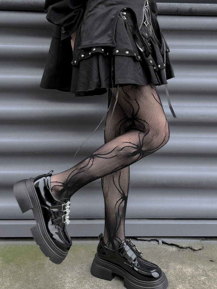 ゴシックパンクブラックスパイダー柄網タイツ