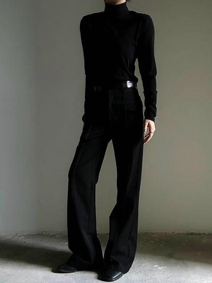 Black with Sleeve Neck Top Slim-fitting Soft Mock Prince Long Fleece Lining