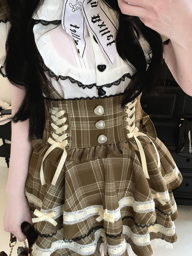 Black/White Bunny Ear Peter Pan Collar Blouse with Lace - Kitty Bxllet