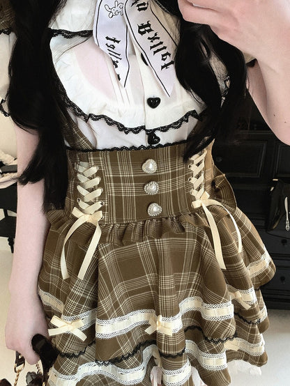 Black/White Bunny Ear Peter Pan Collar Blouse with Lace - Kitty Bxllet