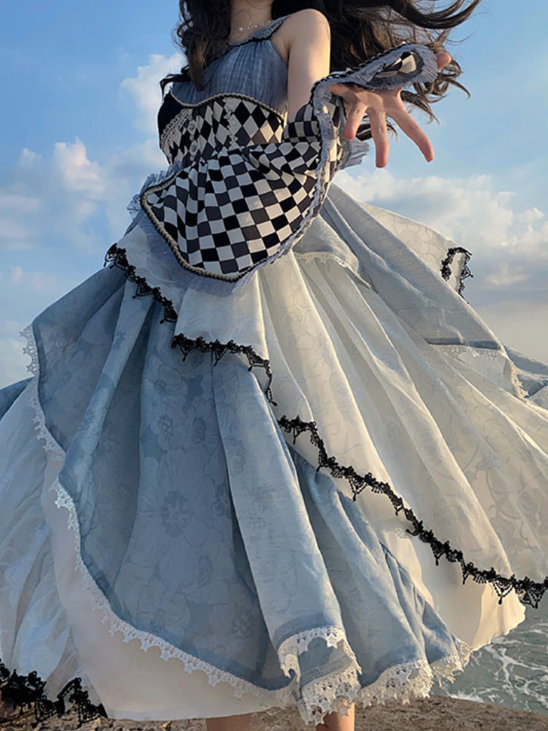 不思議の国のアリス アシンメトリーチェックドレス