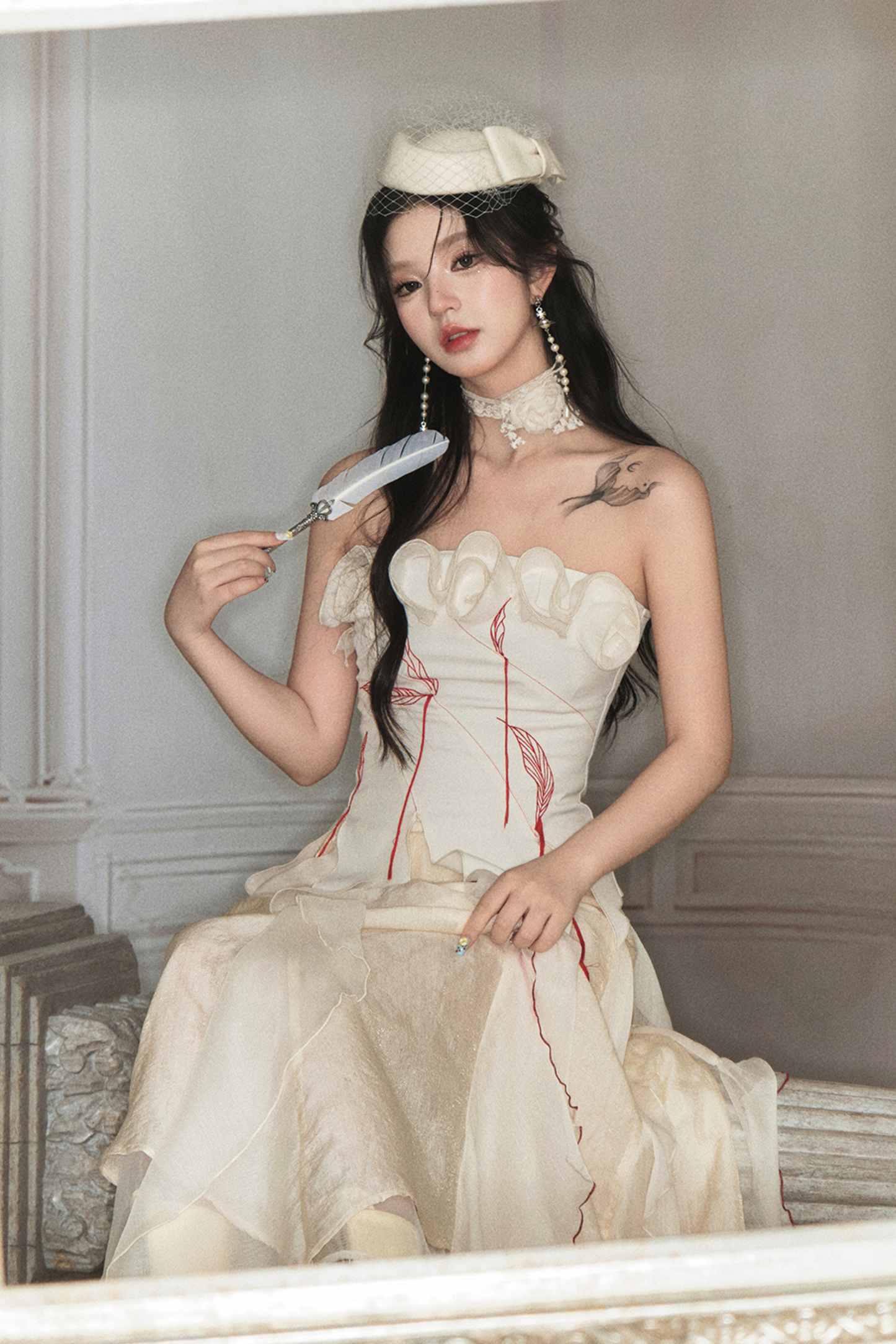 ビスチェ + クラッシュヘビーローズスカート