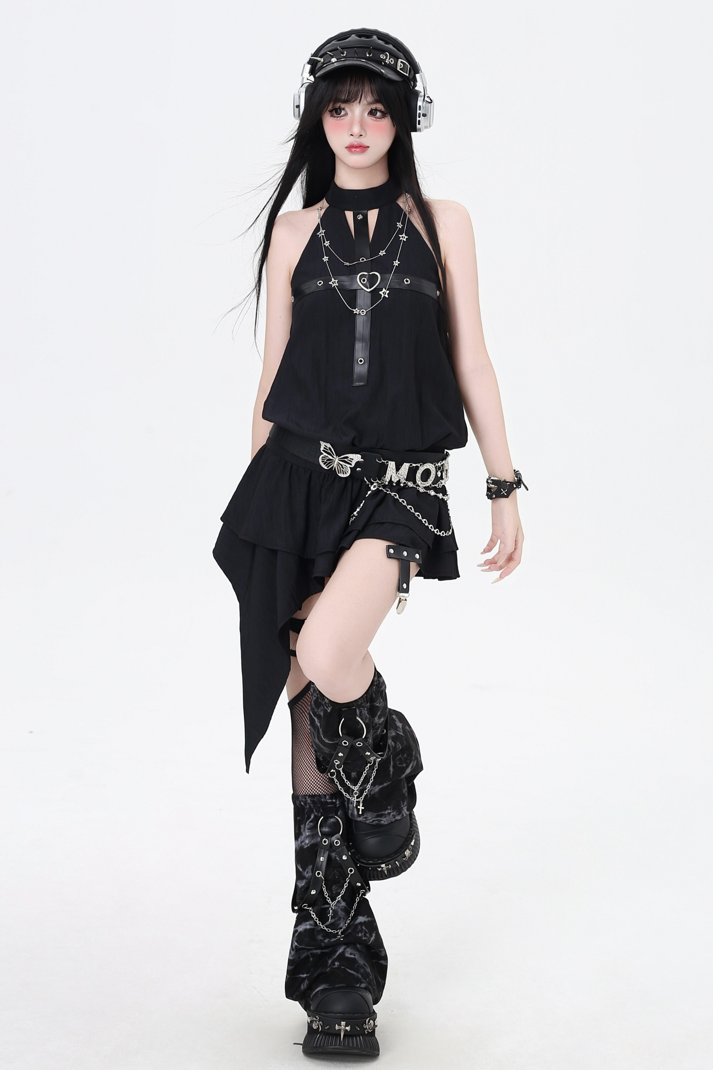 Ärmelloses Minenkleid mit Kreuzmuster