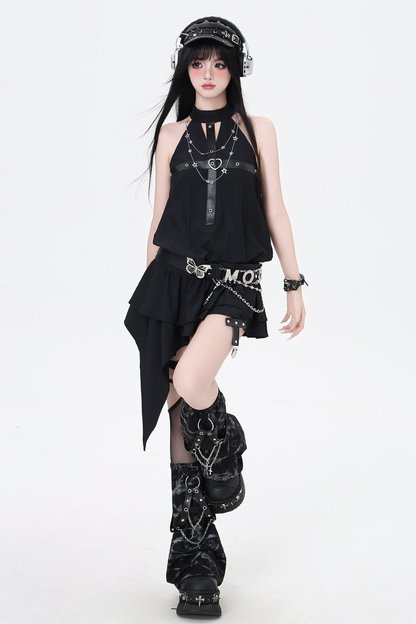 Ärmelloses Minenkleid mit Kreuzmuster