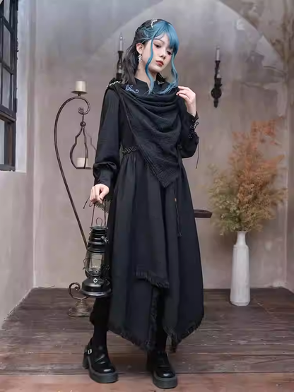 Punk Raw Hem Black Wasteland Vintage Scarf