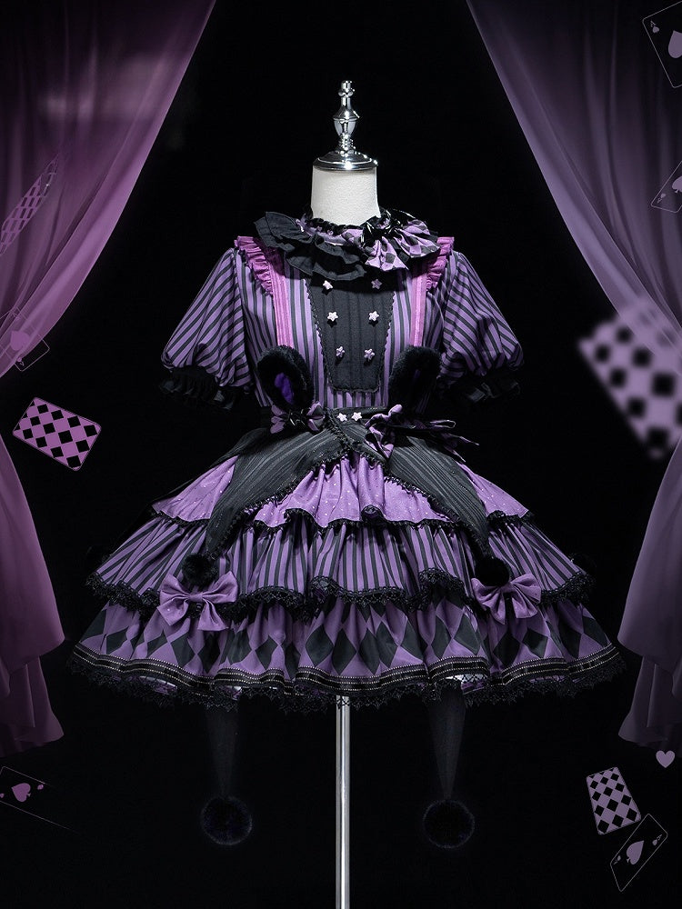 Sweet Purple Theme Pattern Circus OP Lolita Dress Vibes Bunny Kuromi Striped