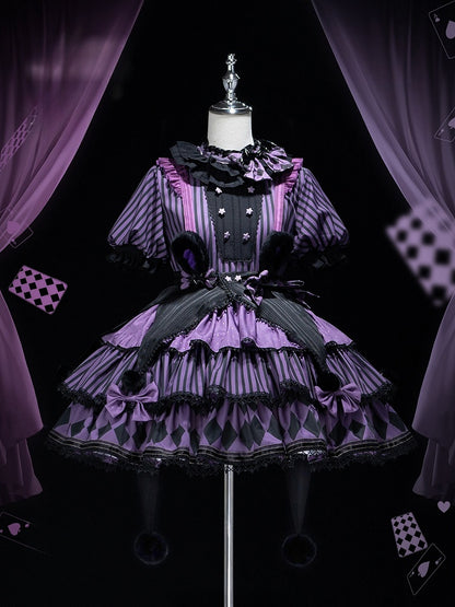 Sweet Purple Theme Pattern Circus OP Lolita Dress Vibes Bunny Kuromi Striped