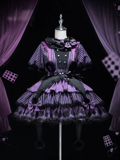 Sweet Pattern Striped Theme Circus Kuromi Vibes Lolita Bunny Purple Dress OP