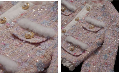 Pink Jacket Floral Bead Embellishments Sequins Detail