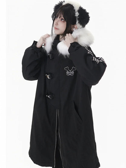 and Cozy Detailing Fleece-Lined Hood Mid with Black/Purple Star Coat Patch Plush Length