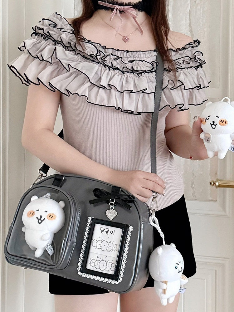 Daily Wear Gray Black PU Bag - with Leather 3-Way Ita Kawaii