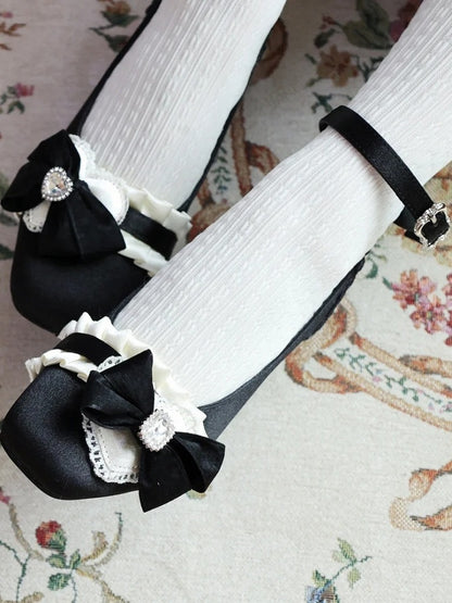 - Lolita Mid Black Heels Sophisticated Square Toe