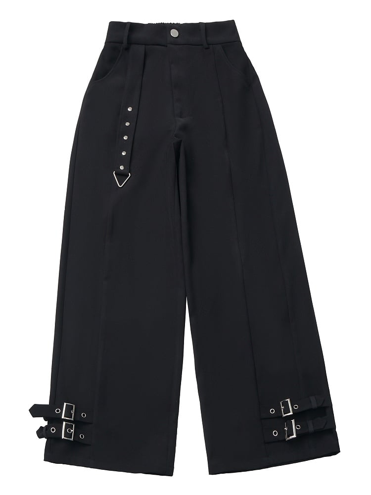 Straight-Leg Pants with Buckle Straps Black