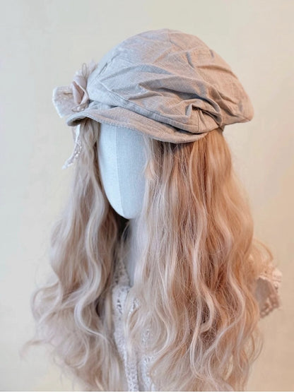 Fabric Bow and Newsboy Hat Decorated Wasteland Lace Flower