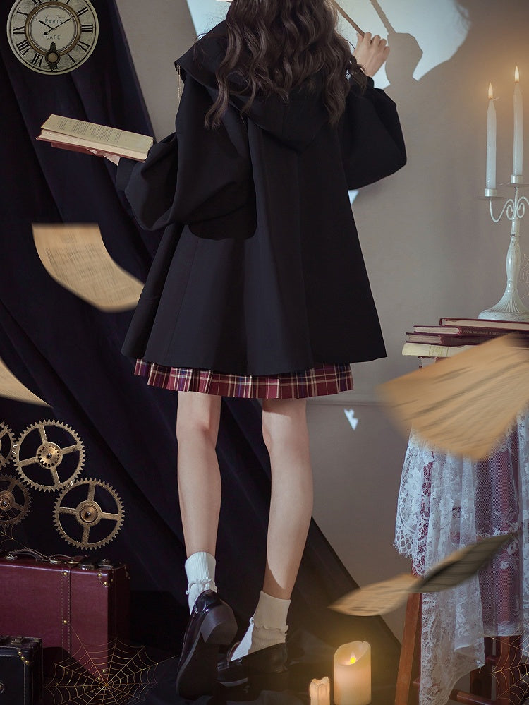 Regular/Thicken and for Winter Black Version Autumn Preppy Vintage Hooded Coat