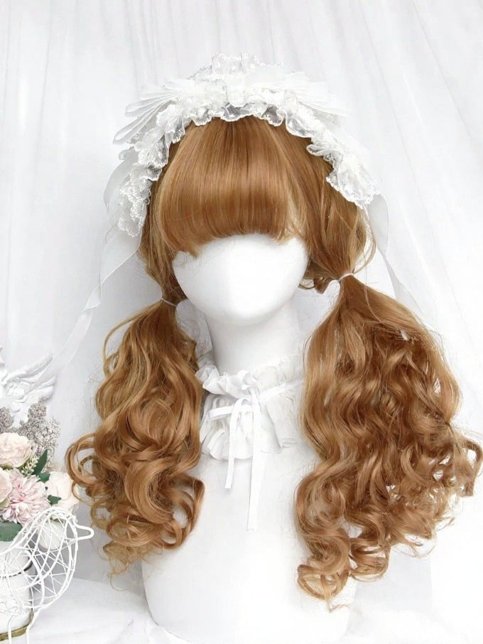 Brown 50cm Long Curly Lolita Wig with Full Bangs - Sinwavy