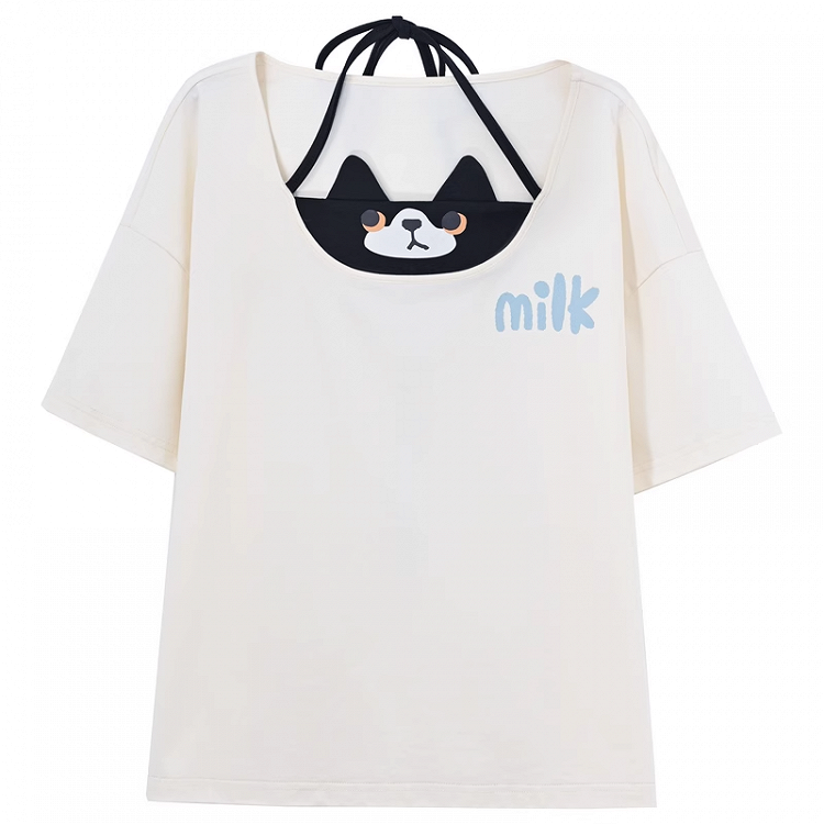 猫Tシャツ フェイクホワイト ホルターネック ツーピース